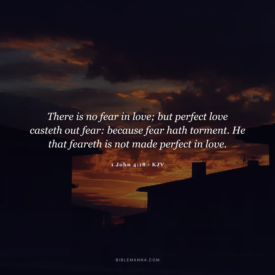 "There is no fear in love; but perfect love casteth out fear: because fear hath torment. He that feareth is not made perfect in love." - 1 John 4:18 (KJV)