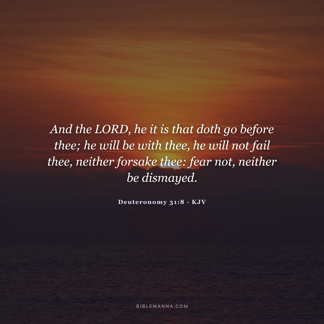 "And the LORD, he it is that doth go before thee; he will be with thee, he will not fail thee, neither forsake thee: fear not, neither be dismayed." - Deuteronomy 31:8 (KJV)