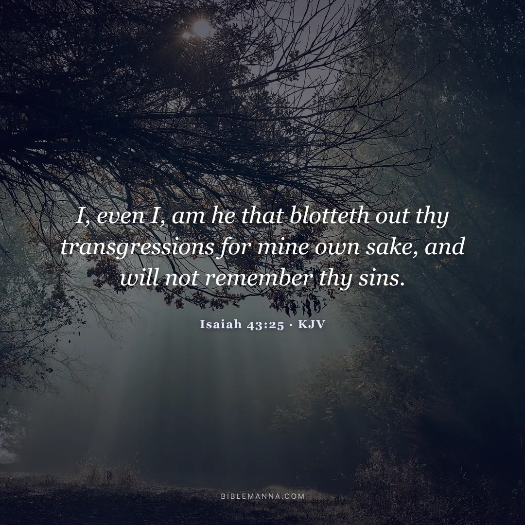 "I, even I, am he that blotteth out thy transgressions for mine own sake, and will not remember thy sins." - Isaiah 43:25 (KJV)