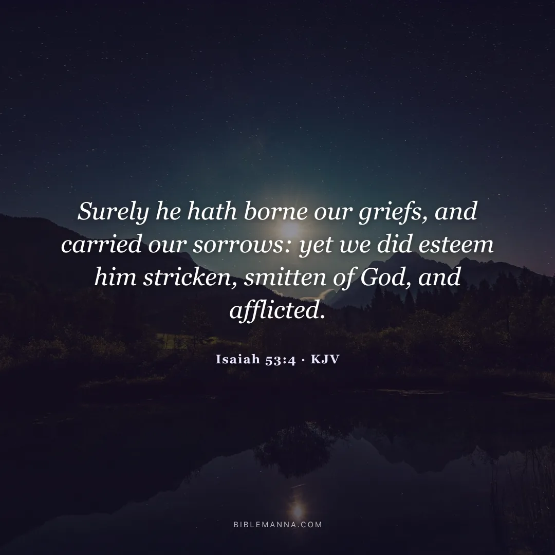 "Surely he hath borne our griefs, and carried our sorrows: yet we did esteem him stricken, smitten of God, and afflicted." - Isaiah 53:4 (KJV)