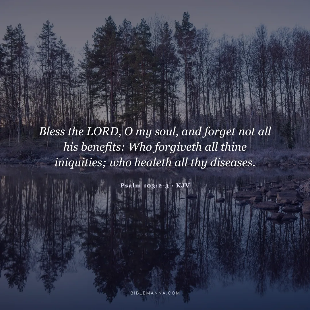 "Bless the LORD, O my soul, and forget not all his benefits: Who forgiveth all thine iniquities; who healeth all thy diseases." - Psalm 103:2-3 (KJV)