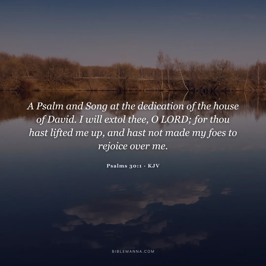 "A Psalm and Song at the dedication of the house of David. I will extol thee, O LORD; for thou hast lifted me up, and hast not made my foes to rejoice over me." - Psalms 30:1 (KJV)